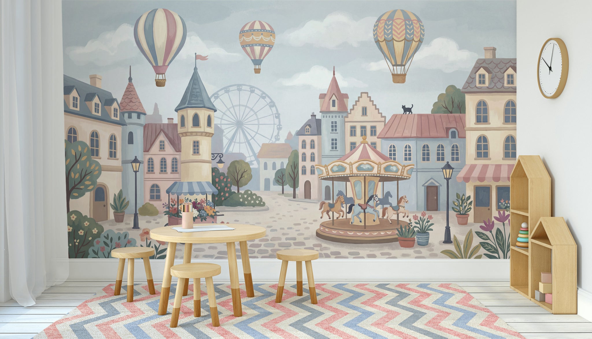 Balonlu Lunapark Şehir Manzarası Poster Duvar Kağıdı Çocuk Odası
