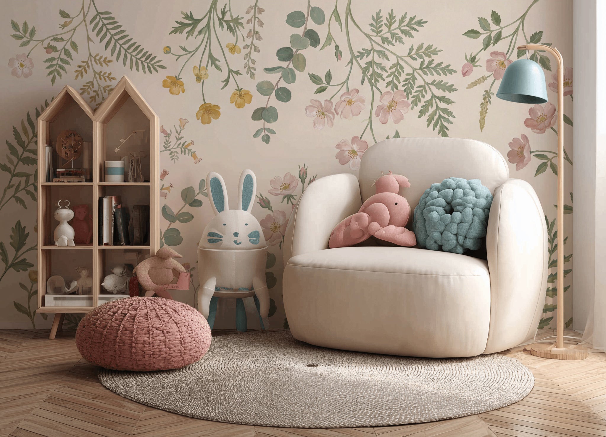 Pastel Çiçekli Poster Duvar Kağıdı Bebek Odası Botanik Desen