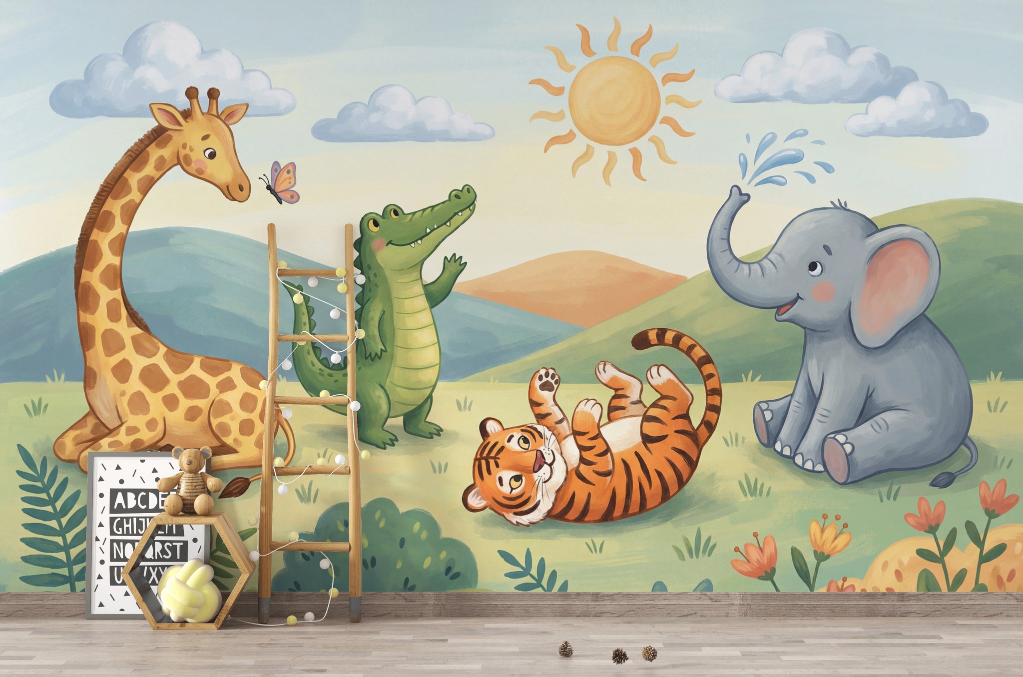 Safari Hayvanları Poster Duvar Kağıdı Çocuk Odası Pastel Desen