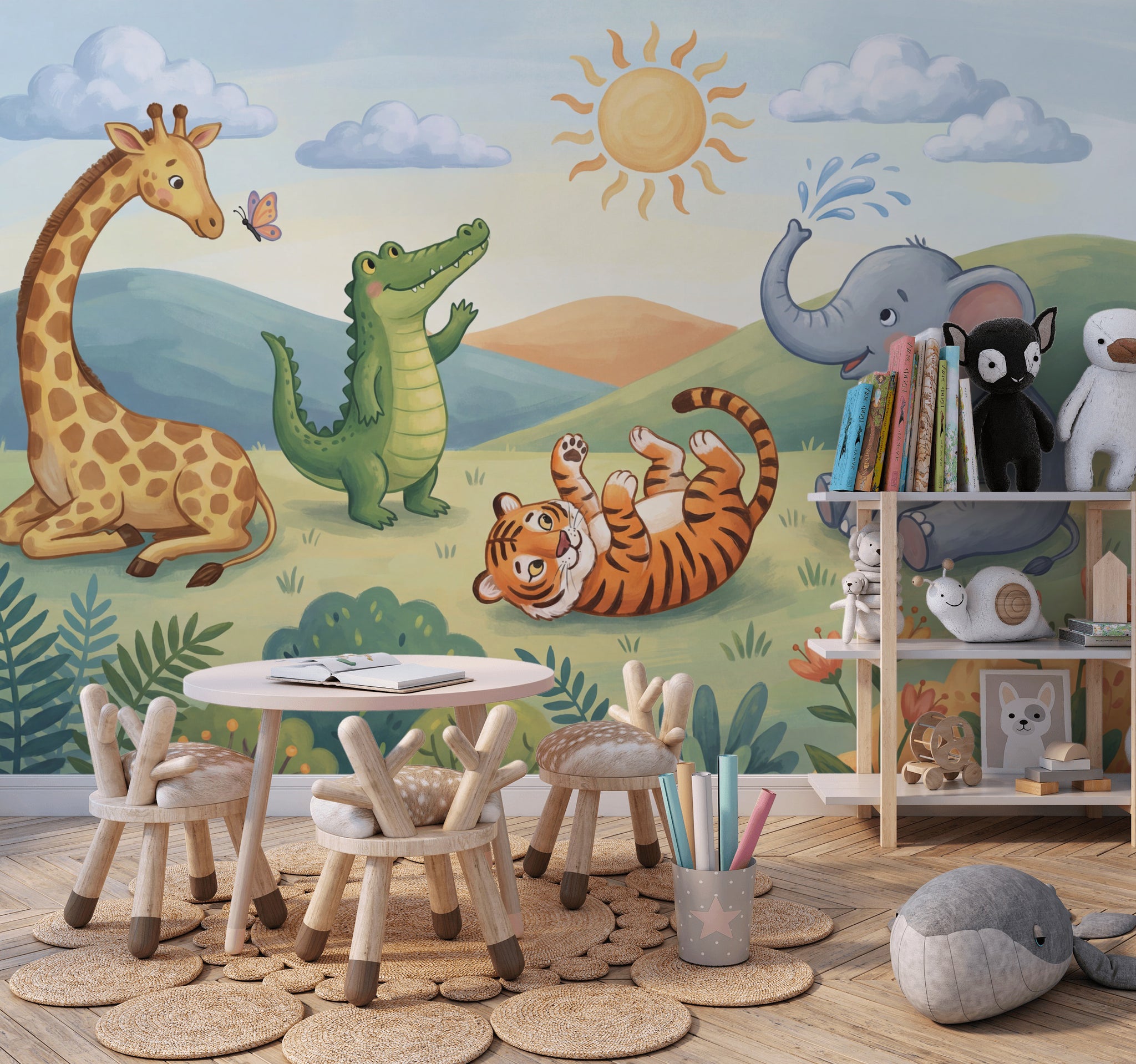Safari Hayvanları Poster Duvar Kağıdı Çocuk Odası Pastel Desen