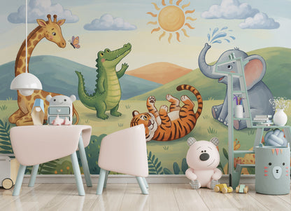 Safari Hayvanları Poster Duvar Kağıdı Çocuk Odası Pastel Desen