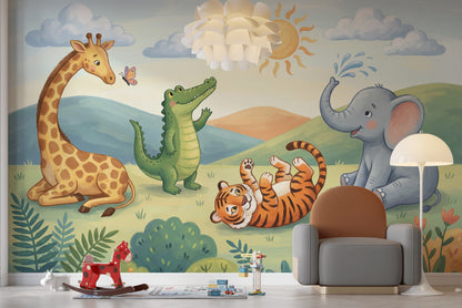 Safari Hayvanları Poster Duvar Kağıdı Çocuk Odası Pastel Desen