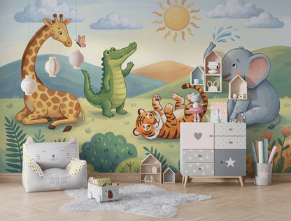 Safari Hayvanları Poster Duvar Kağıdı Çocuk Odası Pastel Desen