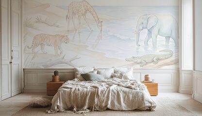 Safari Hayvanlı Poster Duvar Kağıdı Pastel Bebek Odası