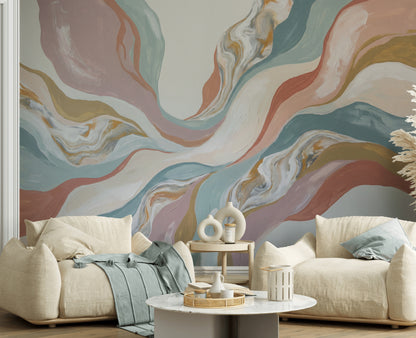 Soyut Dalgalı Poster Duvar Kağıdı Pastel Salon ve Ofis