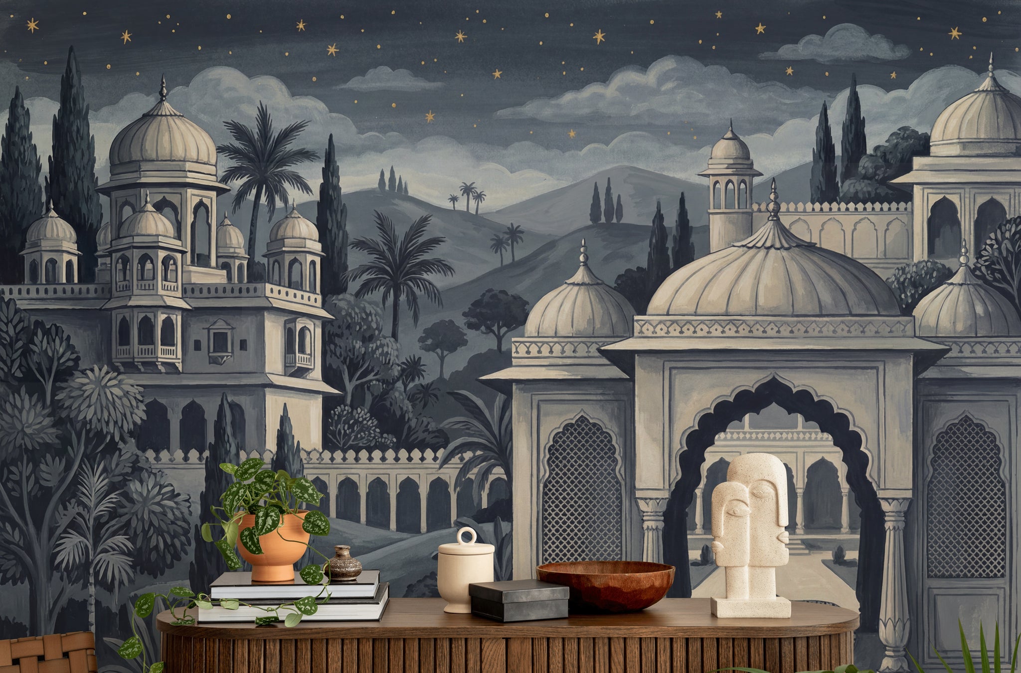 Gece Saray Manzaralı Poster Duvar Kağıdı Lacivert Yatak Odası