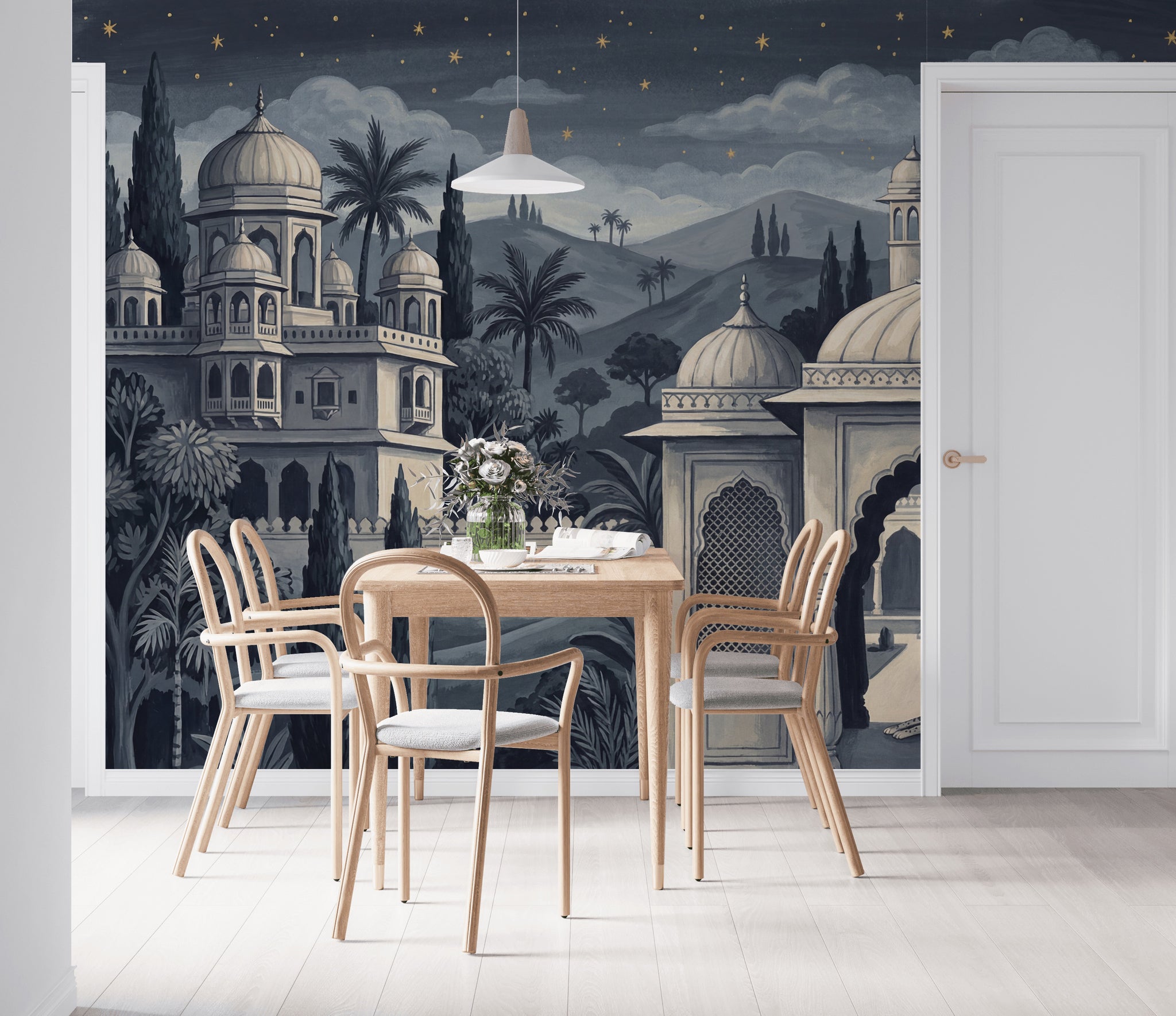 Gece Saray Manzaralı Poster Duvar Kağıdı Lacivert Yatak Odası
