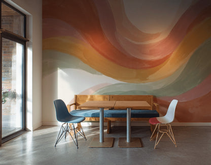 Renkli Dalgalı Soyut Poster Duvar Kağıdı Pastel Salon