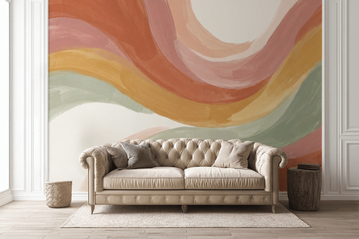 Renkli Dalgalı Soyut Poster Duvar Kağıdı Pastel Salon