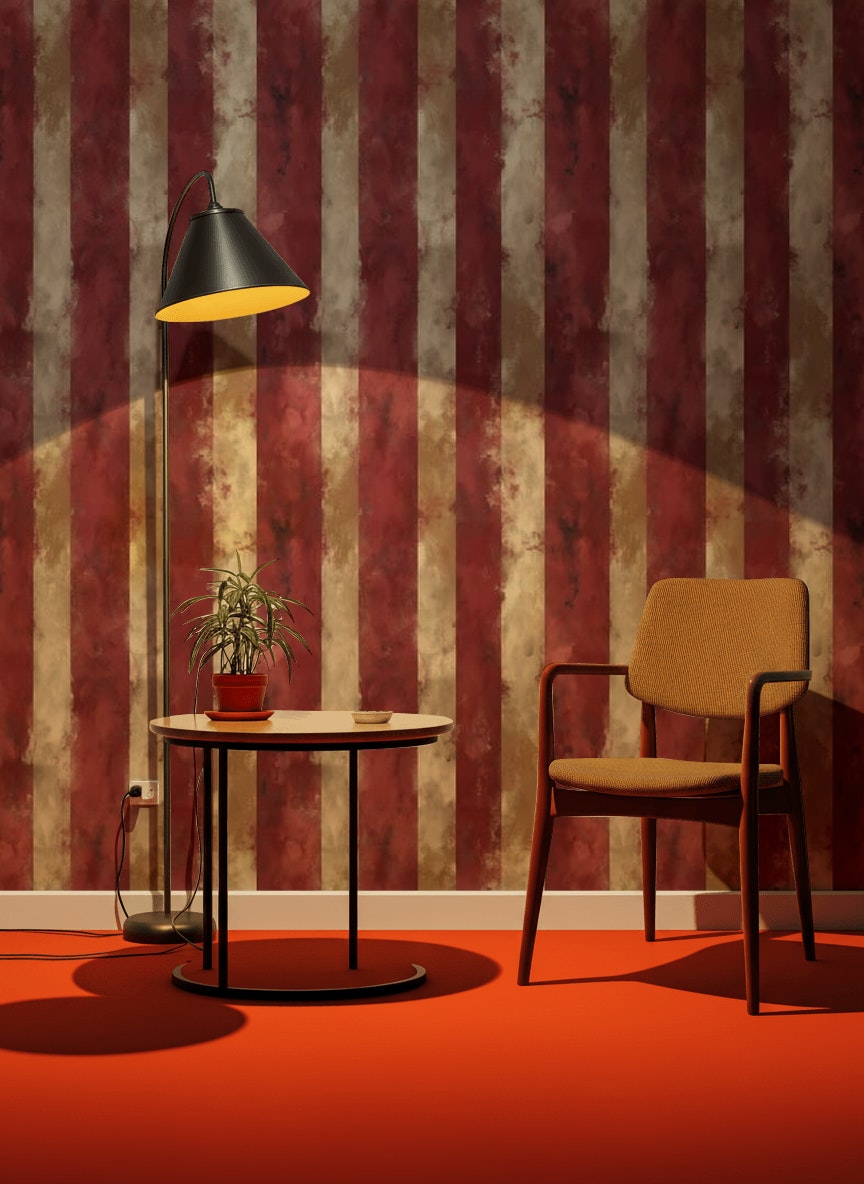 Bordo Çizgili Duvar Kağıdı Vintage Klasik Salon Dekoru