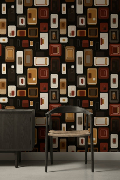 Retro Geometrik Duvar Kağıdı Kahverengi Bej Modern Desen