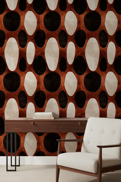 Retro Oval Desenli Duvar Kağıdı Kahverengi Siyah Salon