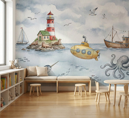 Denizaltı ve Deniz Hayvanları Poster Duvar Kağıdı Bebek Odası