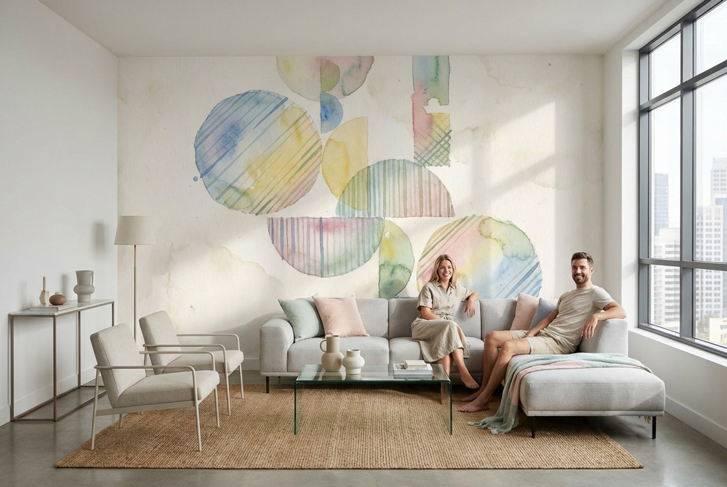 Pastel Soyut Geometrik Poster Duvar Kağıdı Modern Salon Duvarı
