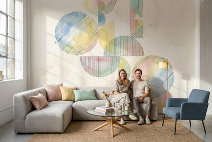 Pastel Soyut Geometrik Poster Duvar Kağıdı Modern Salon Duvarı