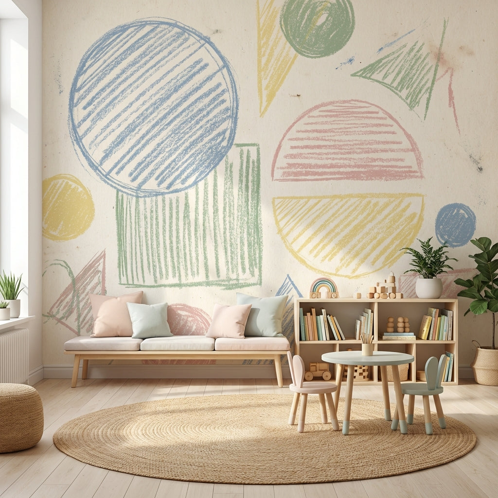 Pastel Geometrik Şekilli Poster Duvar Kağıdı Modern Yatak Odası