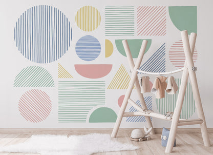 Renkli Geometrik Şekilli Poster Duvar Kağıdı Modern Salon