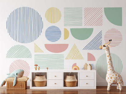 Renkli Geometrik Şekilli Poster Duvar Kağıdı Modern Salon