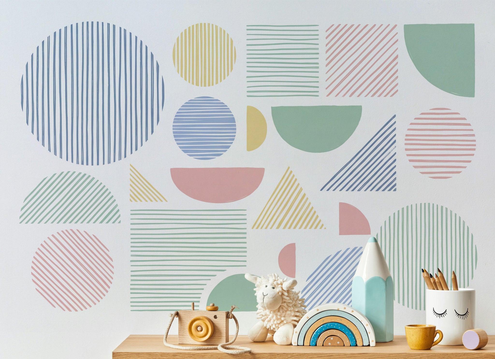 Renkli Geometrik Şekilli Poster Duvar Kağıdı Modern Salon