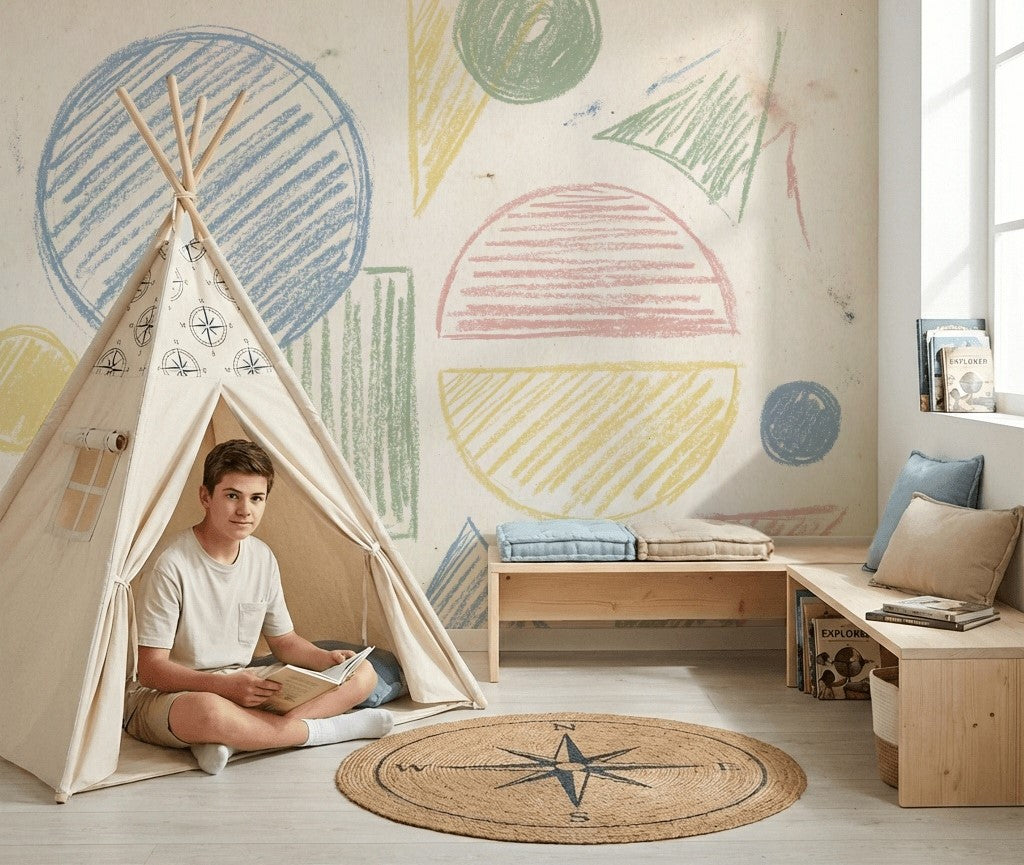 Pastel Geometrik Şekilli Poster Duvar Kağıdı Modern Yatak Odası
