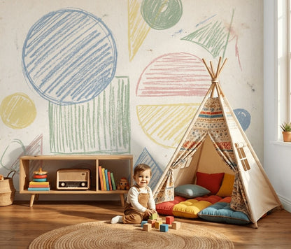 Pastel Geometrik Şekilli Poster Duvar Kağıdı Modern Yatak Odası