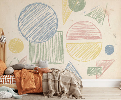 Pastel Geometrik Şekilli Poster Duvar Kağıdı Modern Yatak Odası