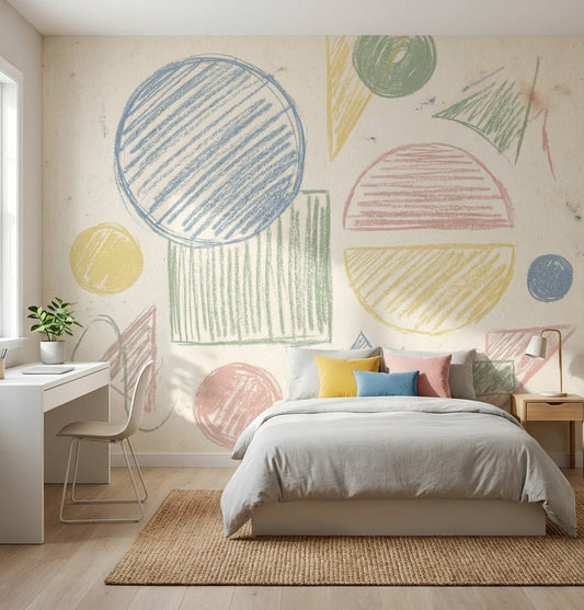 Pastel Geometrik Şekilli Poster Duvar Kağıdı Modern Yatak Odası