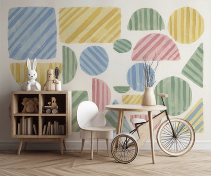 Renkli Geometrik Şekiller Poster Duvar Kağıdı Çocuk Odası