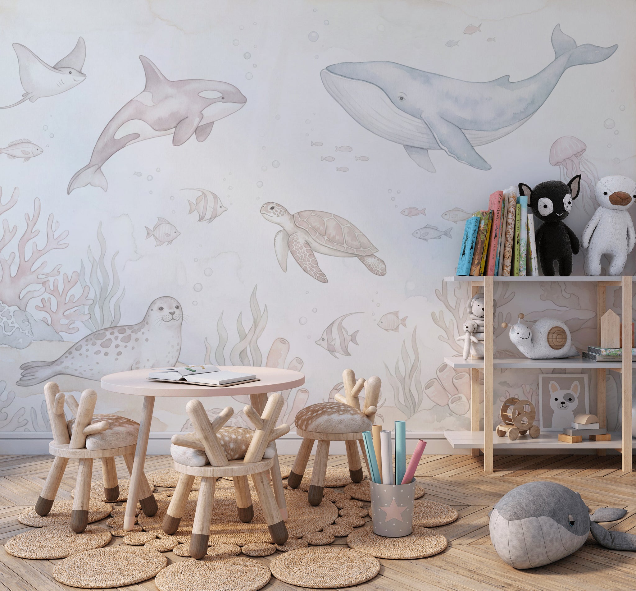 Deniz Canlıları Poster Duvar Kağıdı Pastel Çocuk Odası