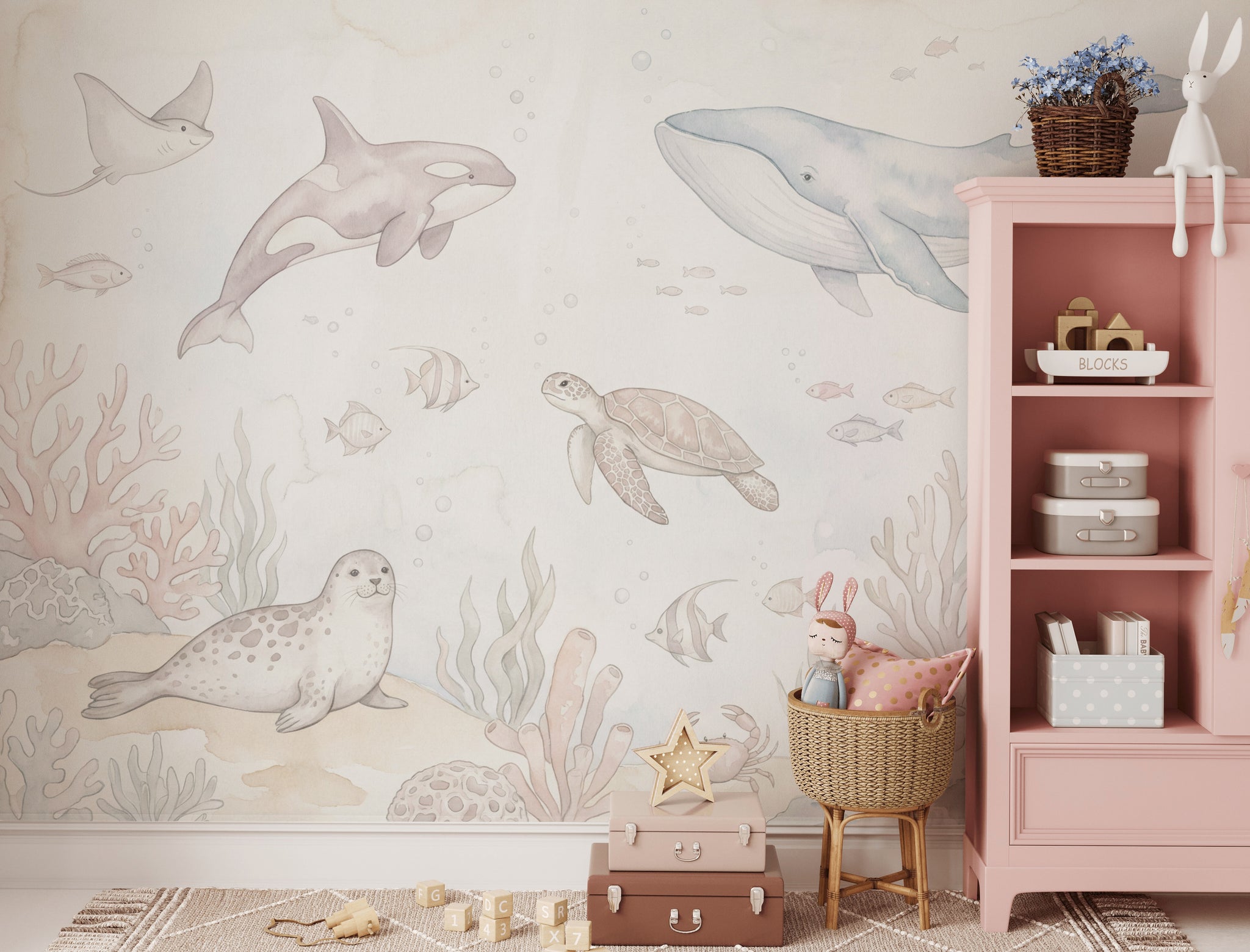 Deniz Canlıları Poster Duvar Kağıdı Pastel Çocuk Odası