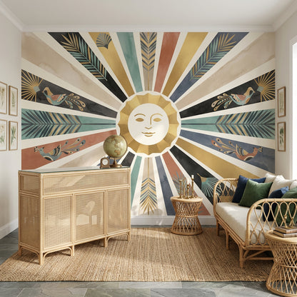 Güneş Işıması Poster Duvar Kağıdı Art Deco Kuşlu