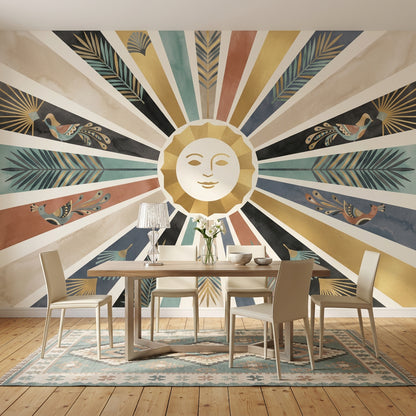 Güneş Işıması Poster Duvar Kağıdı Art Deco Kuşlu