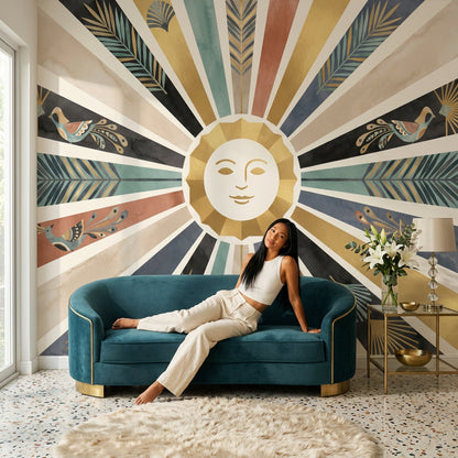 Güneş Işıması Poster Duvar Kağıdı Art Deco Kuşlu