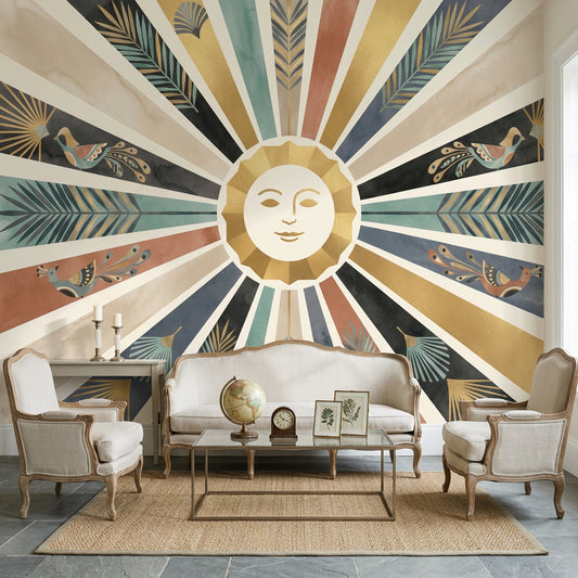 Güneş Işıması Poster Duvar Kağıdı Art Deco Kuşlu