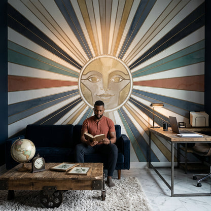 Güneş Motifli Poster Duvar Kağıdı Art Deco Çizgili Salon