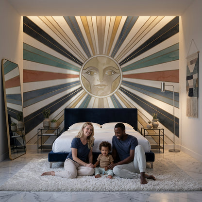 Güneş Motifli Poster Duvar Kağıdı Art Deco Çizgili Salon