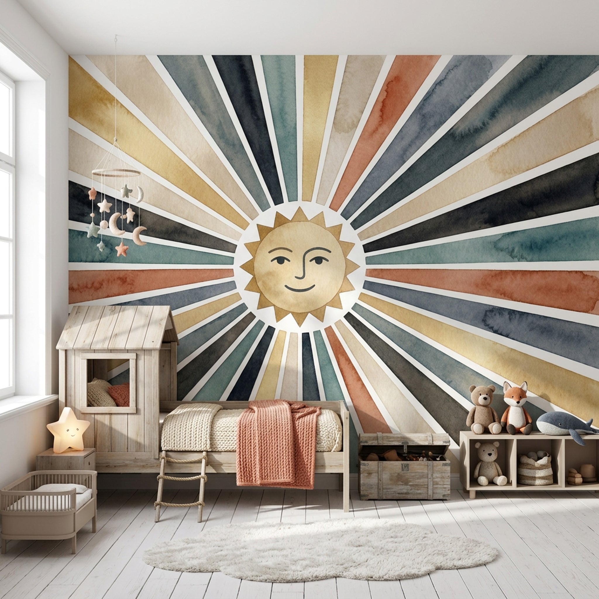 Gülen Yüz Güneş Poster Duvar Kağıdı Renkli Işınlı Salon