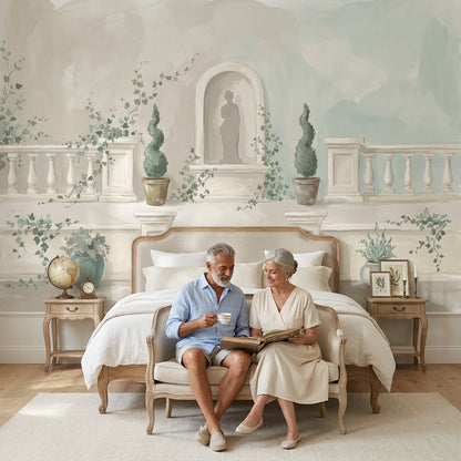Teras Manzaralı Poster Duvar Kağıdı Pastel Yeşil Krem Salon