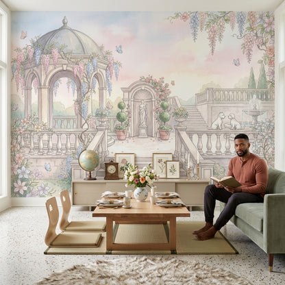 Romantik Bahçe Manzaralı Poster Duvar Kağıdı Pastel Gökyüzü Yatak Odası