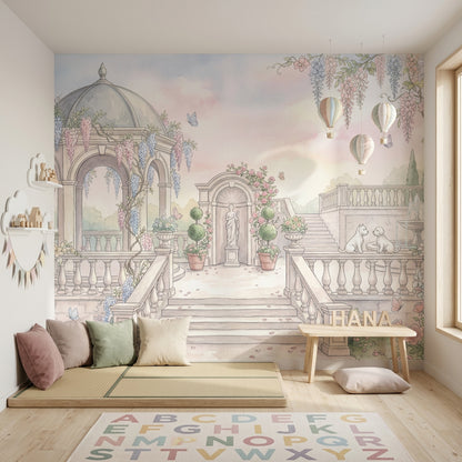 Romantik Bahçe Manzaralı Poster Duvar Kağıdı Pastel Gökyüzü Yatak Odası