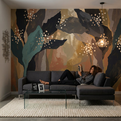 Soyut Renk Bloklu Poster Duvar Kağıdı Toprak Tonlu Salon