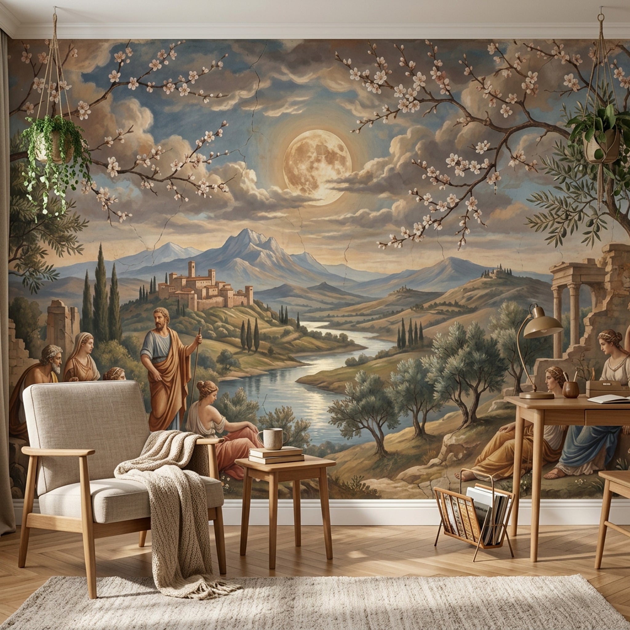 Ay Işığında Klasik Manzara Poster Duvar Kağıdı Salon