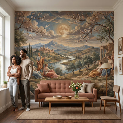 Ay Işığında Klasik Manzara Poster Duvar Kağıdı Salon