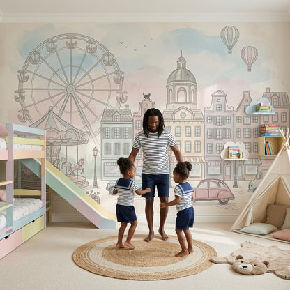 Lunapark Şehir Manzaralı Poster Duvar Kağıdı Pastel Çocuk Odası