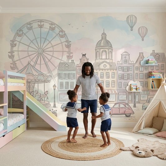 Lunapark Şehir Manzaralı Poster Duvar Kağıdı Pastel Çocuk Odası