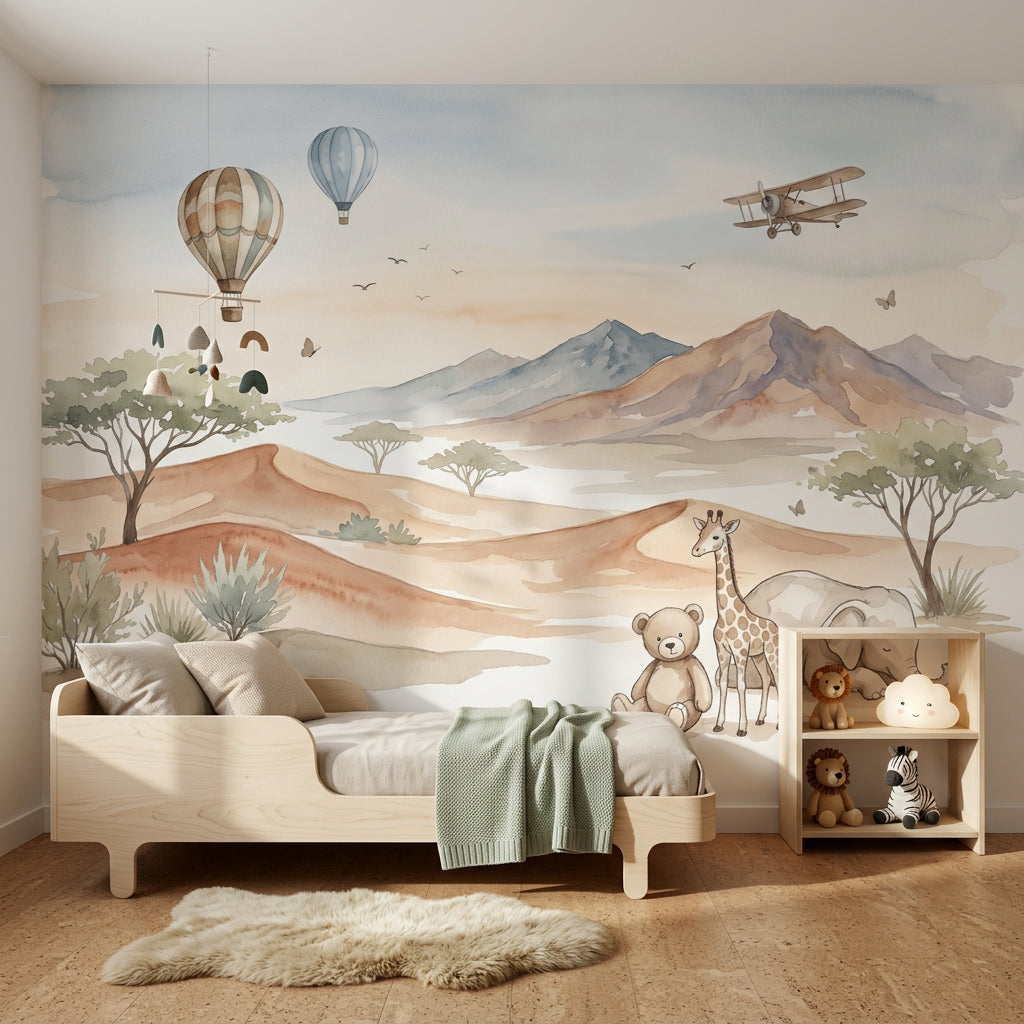 Safari Balonlu Poster Duvar Kağıdı Pastel Çocuk Odası Duvar Resmi