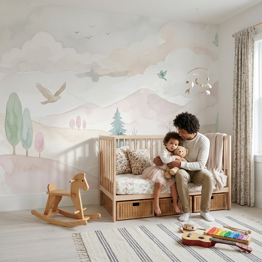 Pastel Balonlu Bulutlu Poster Duvar Kağıdı Çocuk Odası