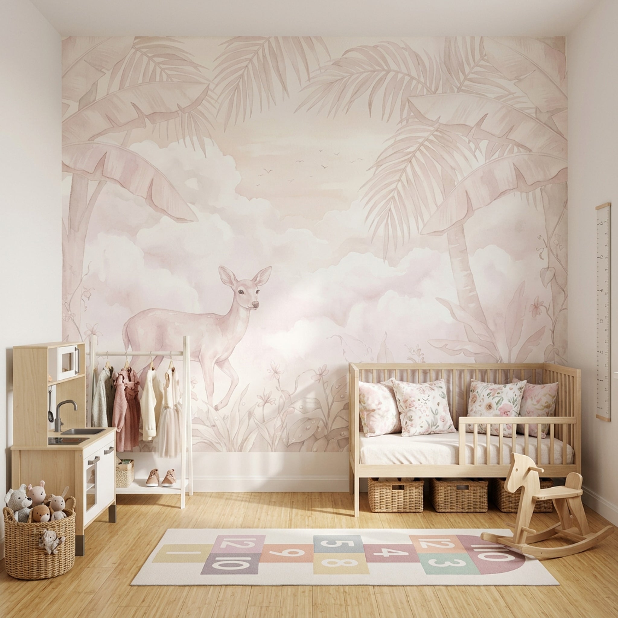 Pastel Orman ve Geyikli Poster Duvar Kağıdı Bebek Odası