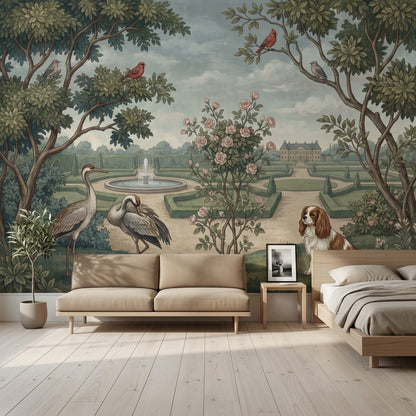 Kuşlu Bahçe Manzaralı Poster Duvar Kağıdı Yeşil Klasik Salon