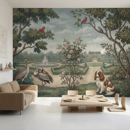 Kuşlu Bahçe Manzaralı Poster Duvar Kağıdı Yeşil Klasik Salon